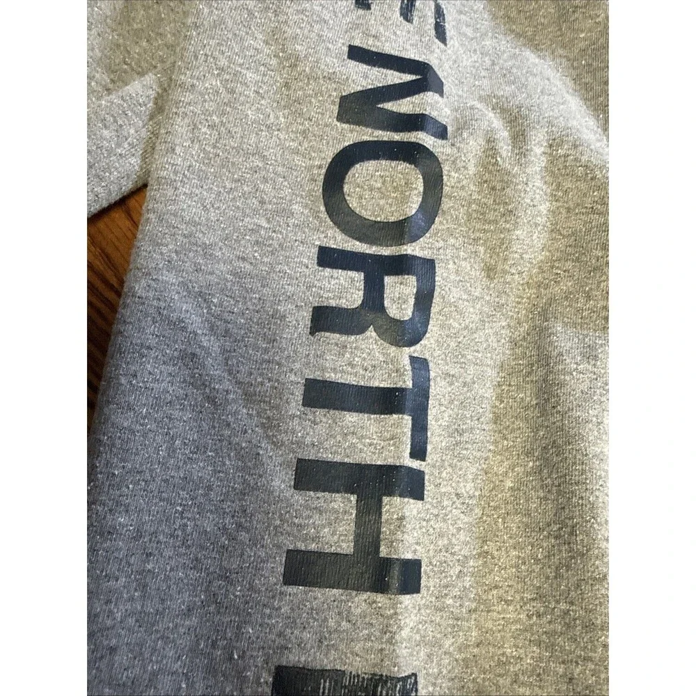 The North Face Mens L Long Sleeve Spellout T-Shirt Back Graphic Gray Outdoors
